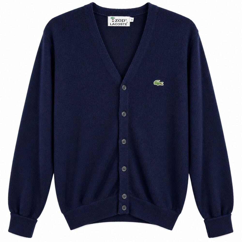 Vintage IZOD Lacoste Cardigan Men Large Navy Blue Orlon Acrylic Made USA Preppy